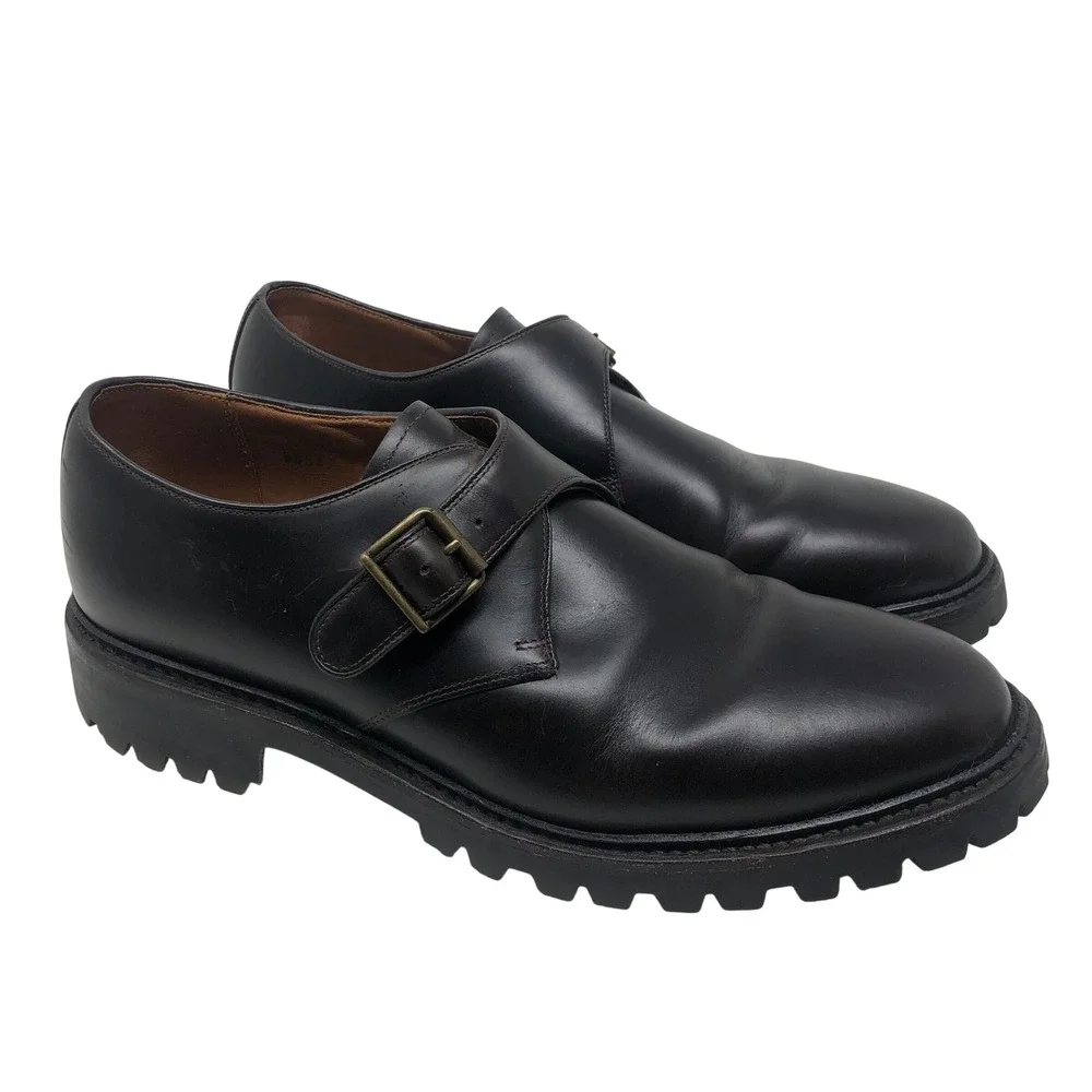 J.Crew Monk Strap Mens 11 Dark Brown Leather Lug Sole Goodyear Welted